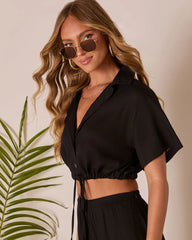 Gabbie Short Sleeve Collared Button Up Top
