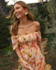 Floral Fantasy Skies Smocked Tiered Puff Sleeve Maxi Dress